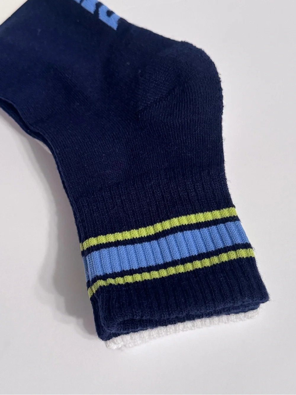 PINK Victoria's Secret Navy & White Quarter Socks with Blue Lime Stripes 2 Pack - Picture 4 of 7